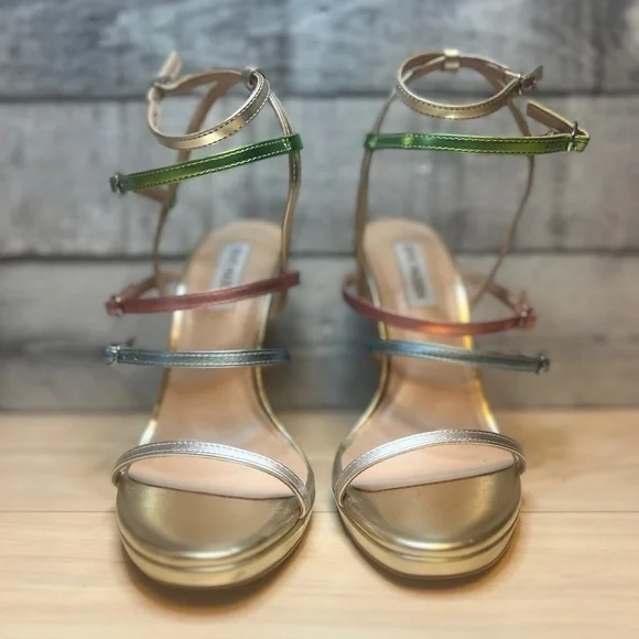 STEVE MADDEN NWT Jubliant Rainbow Metallic Strappy Buckle Detail Dress Sandals - Picture 5 of 12